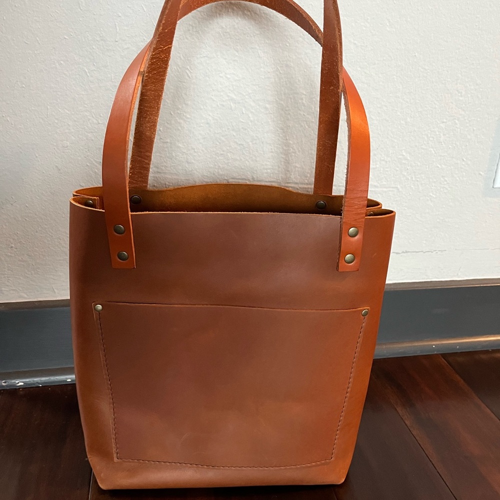 Portland Leather Goods small classic tote in caramel with tan handles